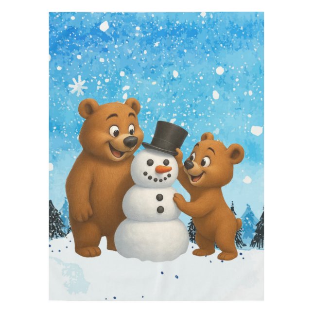 cute bears building a snowman tischdecke (Vorderseite)