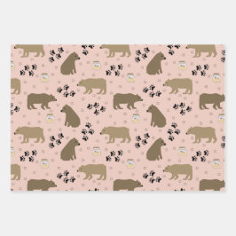 Cute Bears Footprints and Honey on Pink Blue & Red Geschenkpapier Set