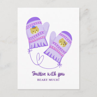 Cute Bears In Love Purple Mittens Valentine's Day  Postkarte