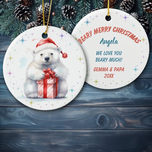 Cute Beary Merry Christmas Granddaughter Keramik Ornament (Von Creator hochgeladen)