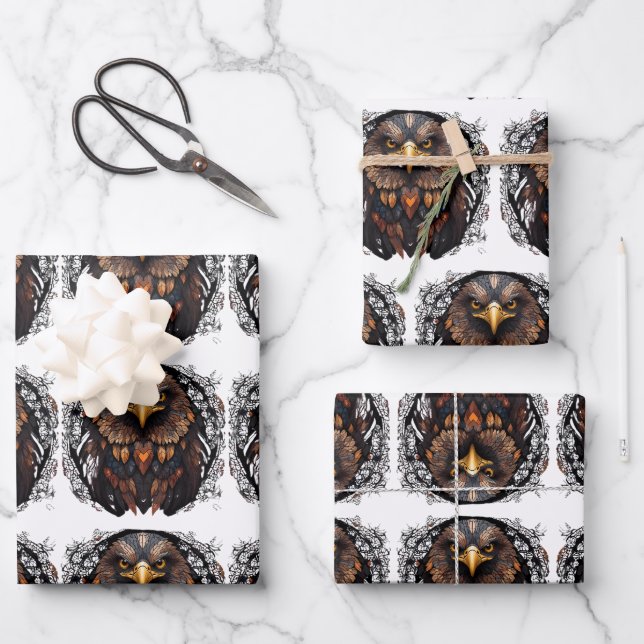 Cute Beautiful Eagle Blue & Yellow Geschenkpapier Set (Vorderseite)