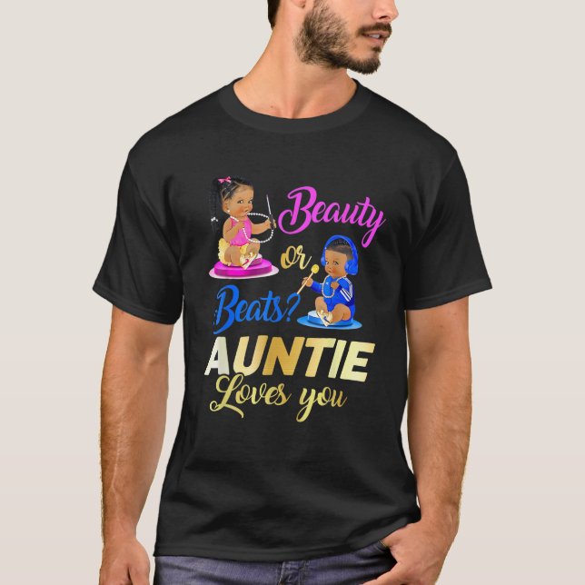 Cute Beauty Or Beat Auntie Loves You Gender Reveal T-Shirt (Vorderseite)