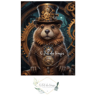 Cute Beaver Steampunk with Hat Seidenpapier