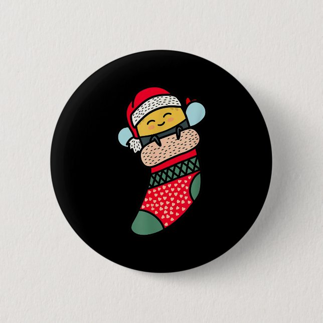 Cute Bee Baby Bumblebee In Christmas Sock Xmas Paj Button (Vorderseite)