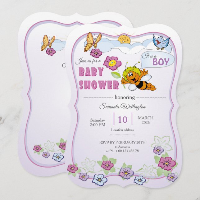 Cute Bee Baby Shower Invitation. It is a boy! Einladung (Vorne/Hinten)