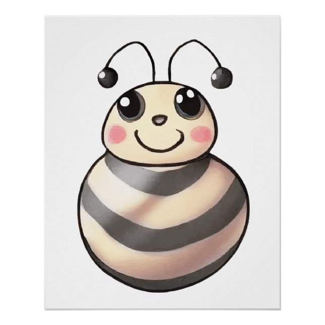 Cute Bee Cartoon, Smiling Bee Drawing, Bee Poster (Vorderseite)