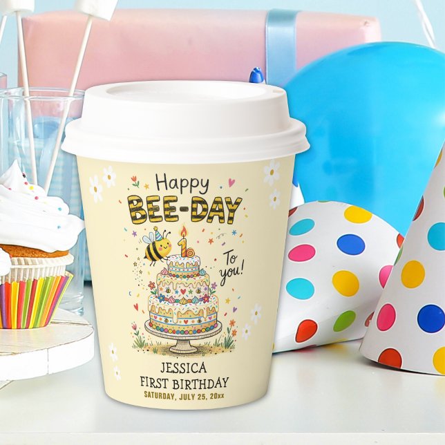 Cute Bee Day Birthday | Bumble Bee First Birthday Pappbecher (Von Creator hochgeladen)