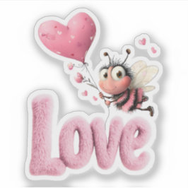 Cute Bee Fluffy Pink Love Heart Balloon Design Aufkleber
