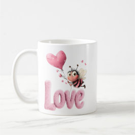 Cute Bee Fluffy Pink Love Heart Balloon Design Kaffeetasse