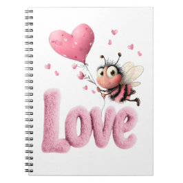 Cute Bee Fluffy Pink Love Heart Balloon  Notizblock