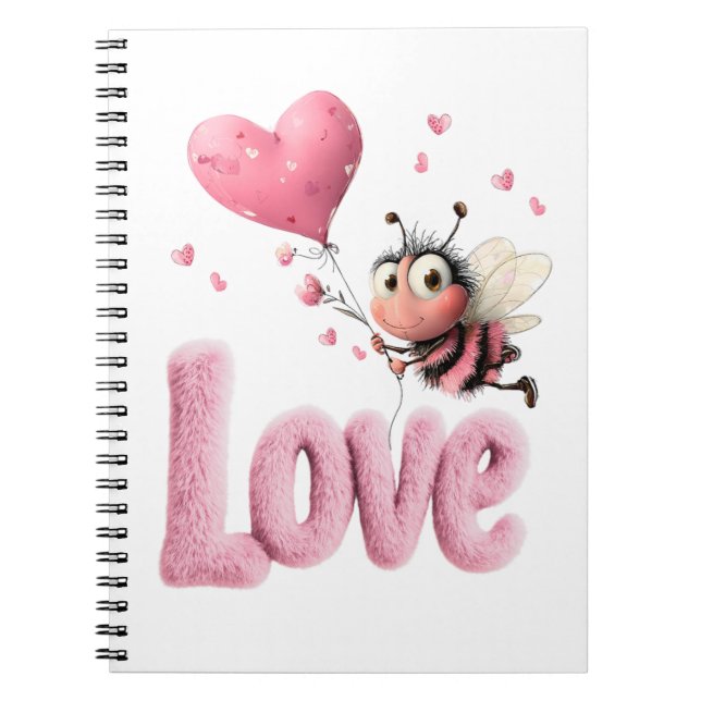 Cute Bee Fluffy Pink Love Heart Balloon  Notizblock (Vorderseite)