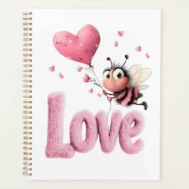 Cute Bee Fluffy Pink Love Heart Balloon  Planer