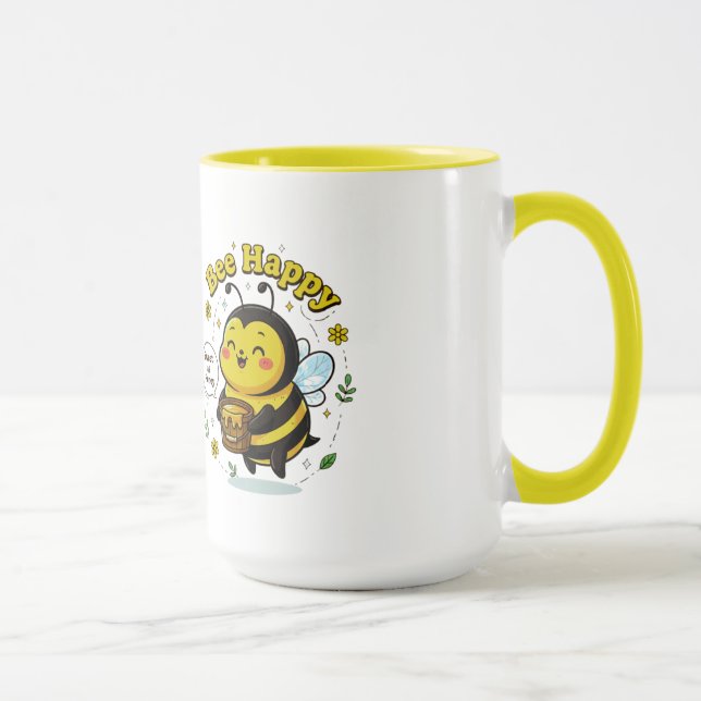 Cute Bee Happy Illustration - Sweet as Honey Desig Tasse (Rechts)