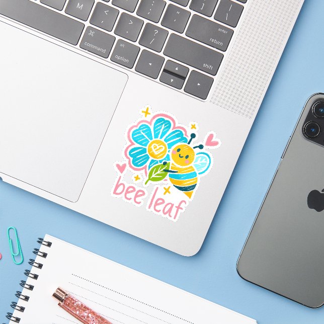 Cute Bee Leaf Floral for Teacher appreciation Aufkleber (Laptop mit iPhone)