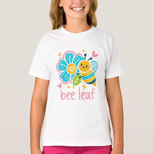Cute Bee Leaf l Pun Crayon little sister's gift T-Shirt (Vorderseite)