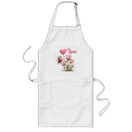 Cute Bee Love Heart Balloon Spring Flowers Lange Schürze