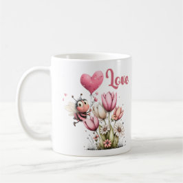 Cute Bee Love Heart & Floral  Kaffeetasse