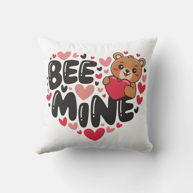 Cute Bee Mine Teddy Bear Valentine's Day Kissen (Rückseite)