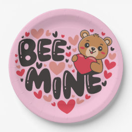 Cute Bee Mine Teddy Bear Valentine's Day Pappteller