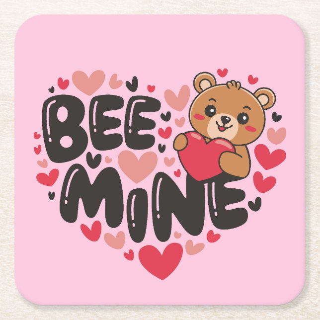 Cute Bee Mine Teddy Bear Valentine's Day Rechteckiger Pappuntersetzer (Vorderseite)