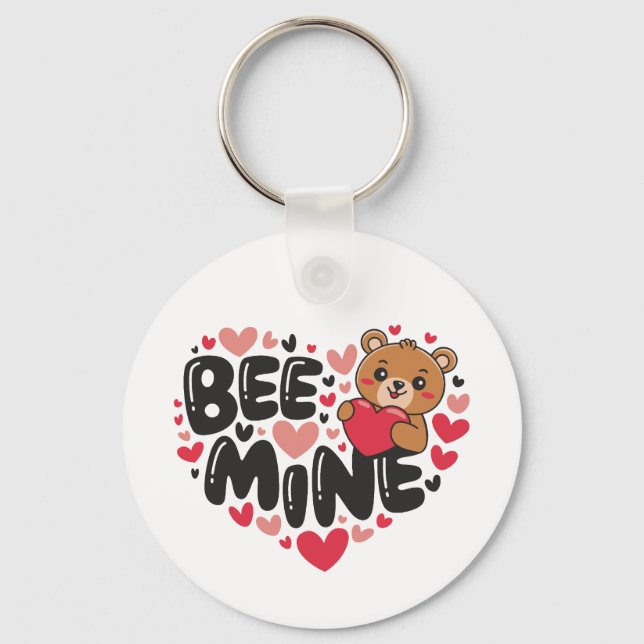 Cute Bee Mine Teddy Bear Valentine's Day Schlüsselanhänger (Rückseite)