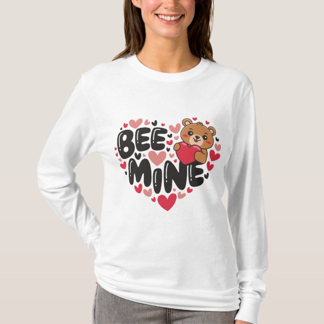 Cute Bee Mine Teddy Bear Valentine's Day T-Shirt (Vorderseite)