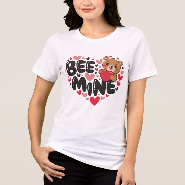 Cute Bee Mine Teddy Bear Valentine's Day Tri-Blend Shirt (Vorderseite)