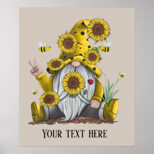 cute bee sunflower gnome peace sign add text poster
