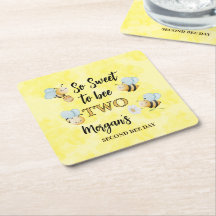 Cute Bee Two Yellow Black Second Birthday Party