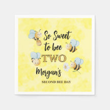 Cute Bee Two Yellow Black Second Birthday Party