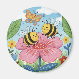 Cute Bee Whimsical Flower Garden Magnet
