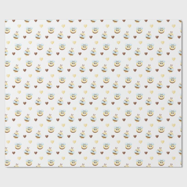 Cute Bees & Hearts Gift Wrapping Paper Geschenkpapier (Flach)