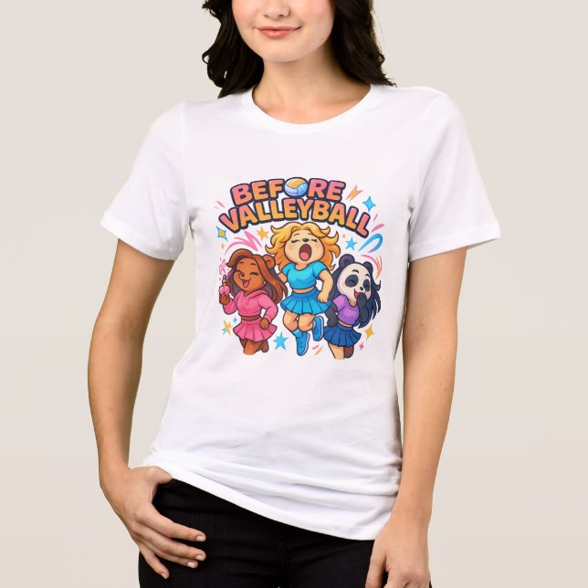 Cute "Before Volleyball" Cartoon Girls Design Tri-Blend Shirt (Vorderseite)