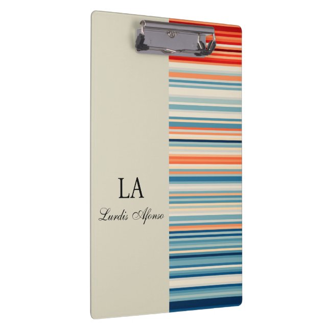 Cute Beige Personalized Name Stripe Clipboard  Klemmbrett (Rechts)