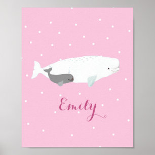 Cute Beluga Whale For Girls, Custom Name Pink  Poster