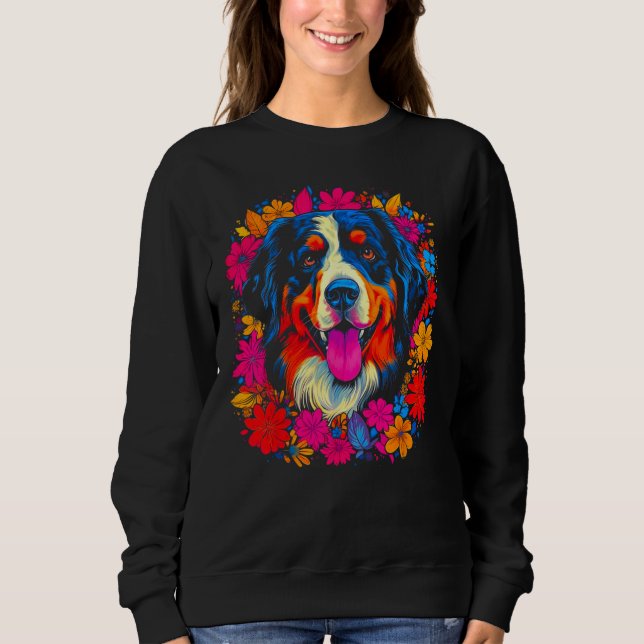 Cute Bernese Mountain Dog Flowers Sweatshirt (Vorderseite)