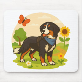 Cute Bernese Mountain Dog with Sunflower & Butterf Mousepad