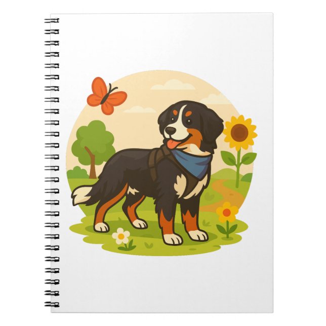 Cute Bernese Mountain Dog with Sunflower & Butterf Notizblock (Vorderseite)