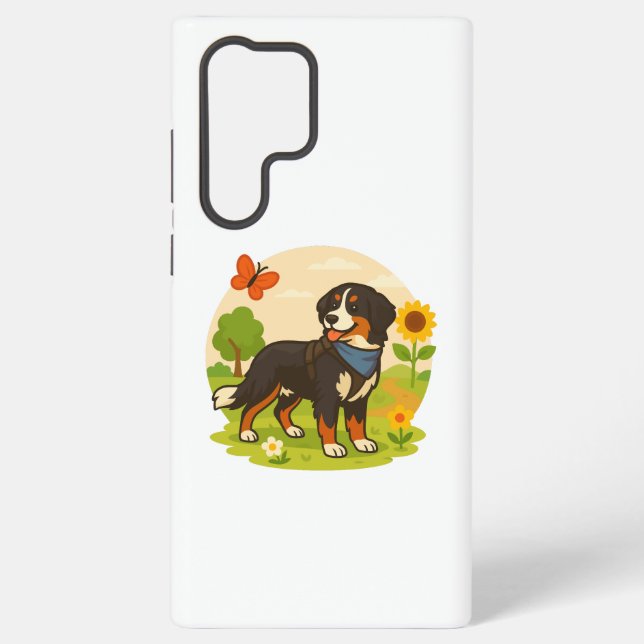 Cute Bernese Mountain Dog with Sunflower & Butterf Samsung Galaxy Hülle (Rückseite)