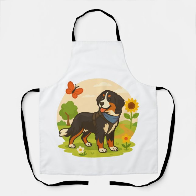 Cute Bernese Mountain Dog with Sunflower & Butterf Schürze (Vorderseite)