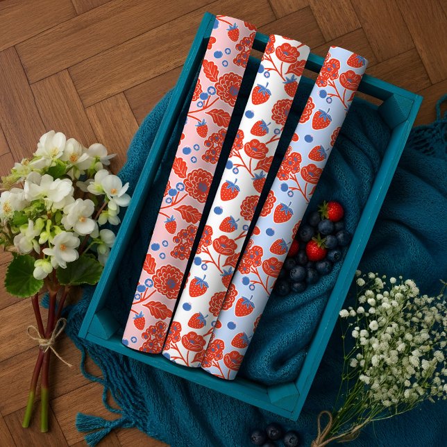 Cute Berry Sweet Strawberry Blueberry Baby Shower  Geschenkpapier Set (Cute Berry Sweet Strawberry Blueberry Baby Shower Wrapping Paper Sheets)