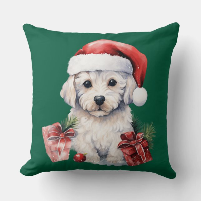 Cute Bichon Frise at Christmas Kissen (Vorderseite)