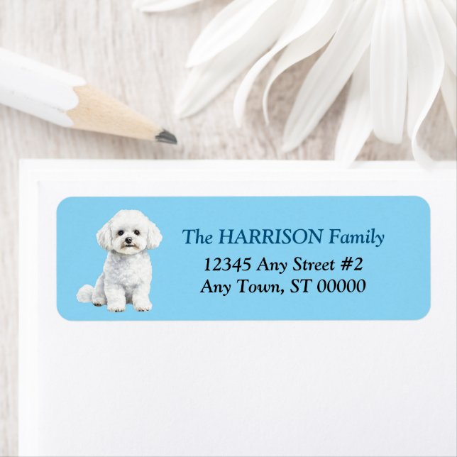 Cute Bichon Frise Dog Blue Return Address (Insitu)