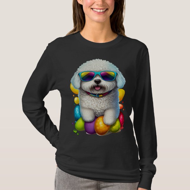 Cute Bichon Frise Easter Eggs Dog Costume Womens M T-Shirt (Vorderseite)