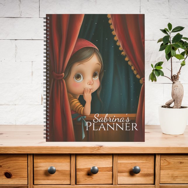Cute Big Eye Peek-a-Boo Girl Planer (Personalized cute planner with whimsical peek-a-boo girl art - perfect for daily planning.)