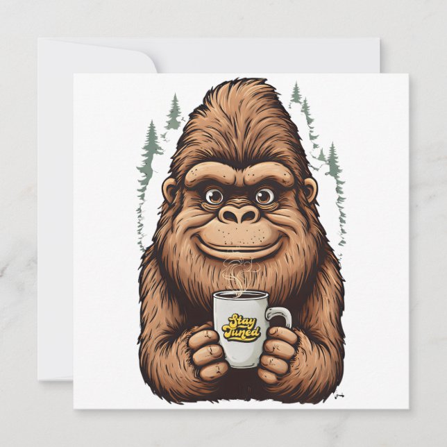 Cute Bigfoot Drinking Coffee  Funny Sasquatch  Einladung (Vorderseite)