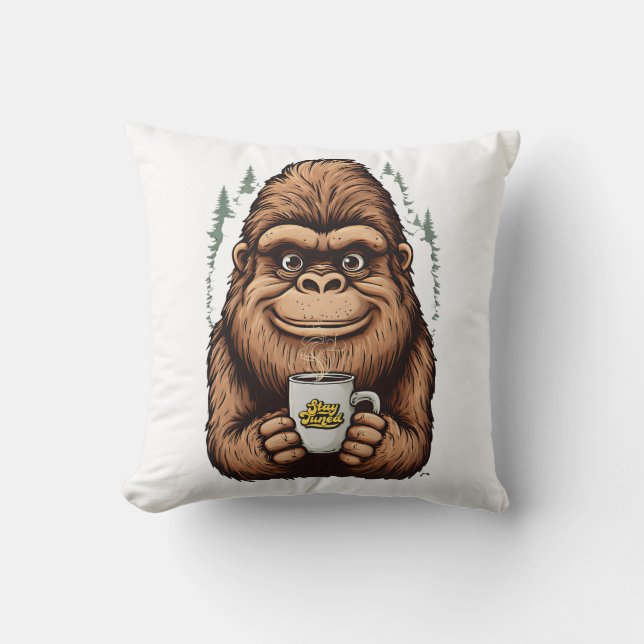 Cute Bigfoot Drinking Coffee  Funny Sasquatch  Kissen (Vorderseite)