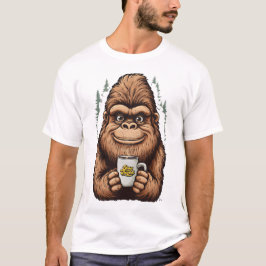 Cute Bigfoot Drinking Coffee  Funny Sasquatch  T-Shirt