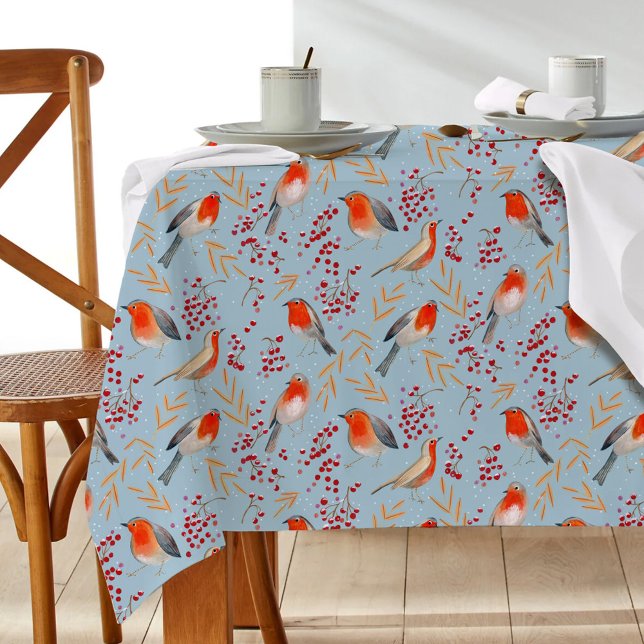 Cute Bird Blue Robin Winter Christmas Pattern Tischdecke (Cute Bird Blue Robin Winter Christmas Pattern Tablecloth)