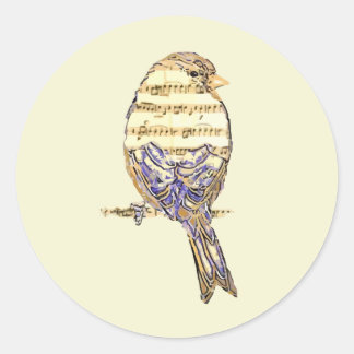 Cute Bird with Music Notes Customize  Runder Aufkleber